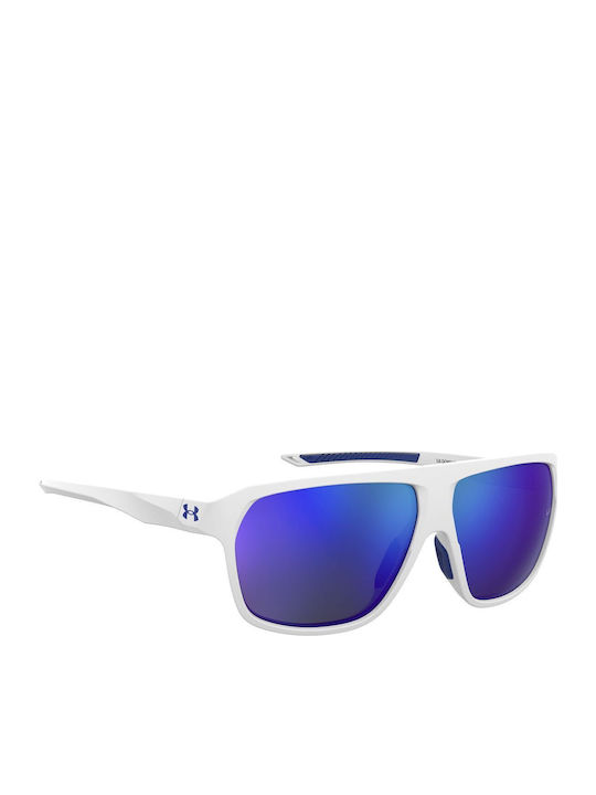 Under Armour Men's Sunglasses with White Plastic Frame and Blue Mirror Lens UA Dominate WWK/W1