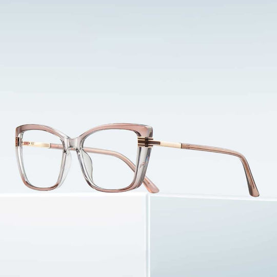 Techsuit Anti-Blue Light Glasses Reflex PC 2273 Women Oversized TR90 & Metal Frame AC Lens Transparent Leopard