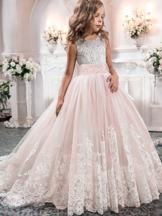 Children's Dress Sleeveless Tulle Floral Soft Pink