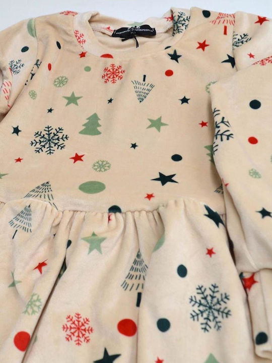 Kinderkleid Langärmelig Samt Beige