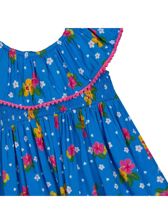 Girls Dress Sleeveless Floral Blue