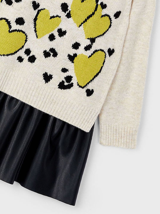 Girls Dress Long Sleeve Knitted Set with Top Beige
