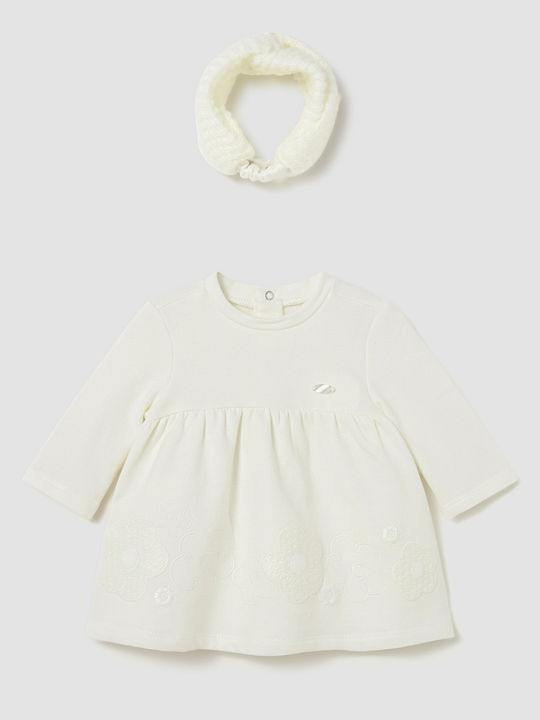 Mädchenkleid Langärmelig Gestrickt Ecru
