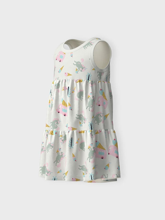 Children's Dress Sleeveless Bright White-Unicorns And Ice Creams