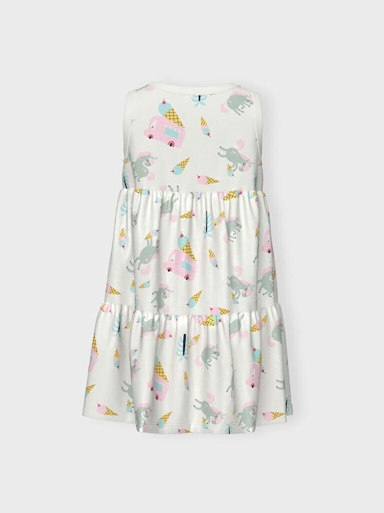 Children's Dress Sleeveless Bright White-Unicorns And Ice Creams