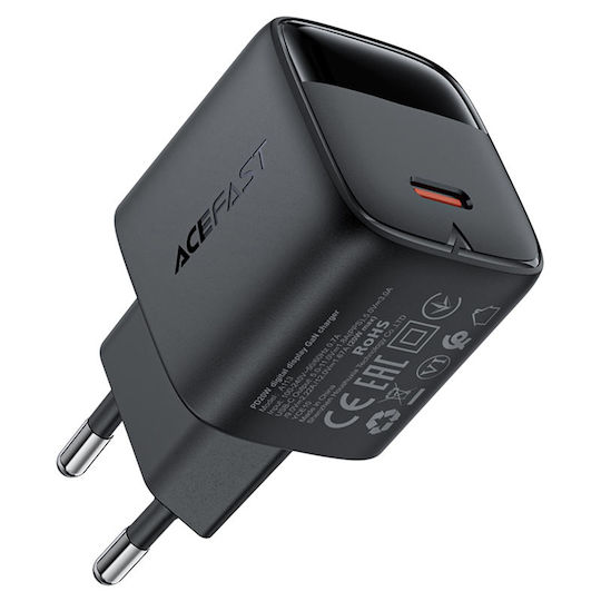 Acefast Φορτιστής GaN με Θύρα USB-C και Καλώδιο USB-C - USB-C Μαύρος (A113)