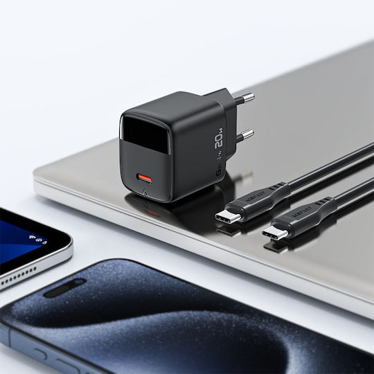 Acefast Φορτιστής GaN με Θύρα USB-C και Καλώδιο USB-C - USB-C Μαύρος (A113)