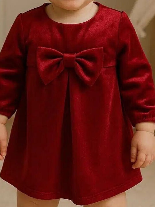 Children's Dress Long Sleeve Velvet Burgundy