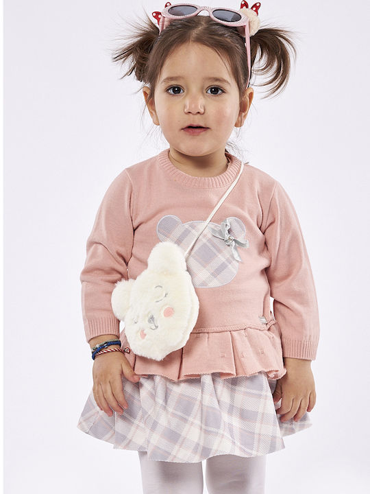 Kinderkleid Langärmelig Knitted Set mit Accessoires Rosa