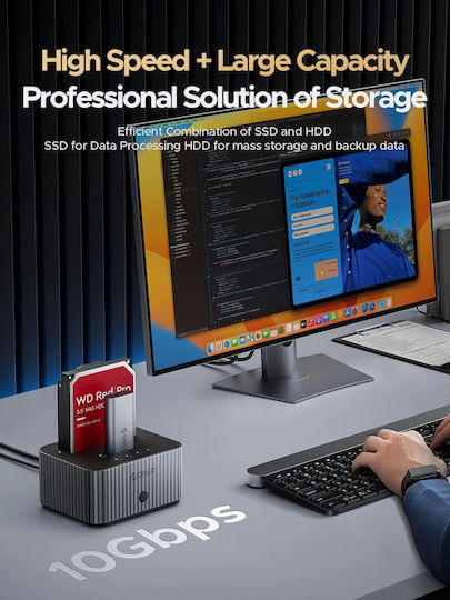 Orico Сторидж HDD/M.2 Док 2 Гнезда Офлайн Клониране 2.5 3.5 M.2 NVMe USB-C/USB-A IT28E-C-EU-GY