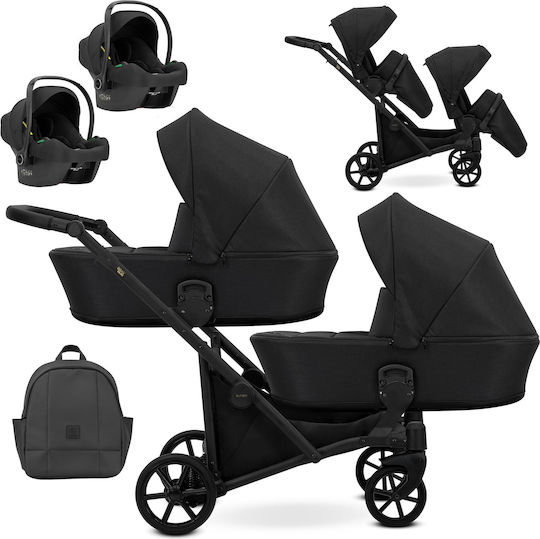 Kunert Brav Duo 3 in 1 Verstellbar Doppelter Kinderwagen Geeignet für Neugeborene Black 11.6kg
