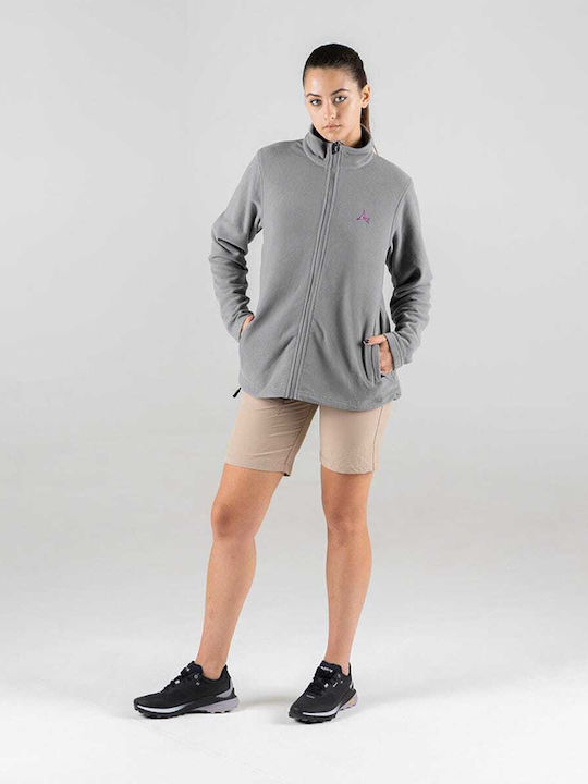 Fleece Γυναικεία Ζακέτα με Φερμουάρ σε Γκρι Χρώμα