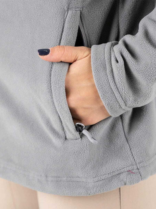 Fleece Γυναικεία Ζακέτα με Φερμουάρ σε Γκρι Χρώμα