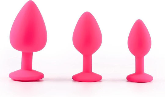 Smd Analyzer Triple Silicone Edition Anal Plug Set 3 S M L Pink Silver Diamond