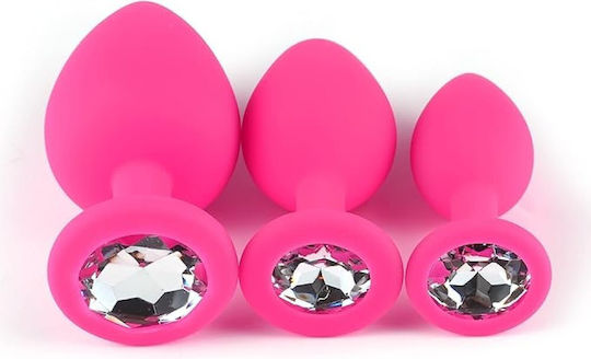 Smd Analyzer Triple Silicone Edition Anal Plug Set 3 S M L Pink Silver Diamond
