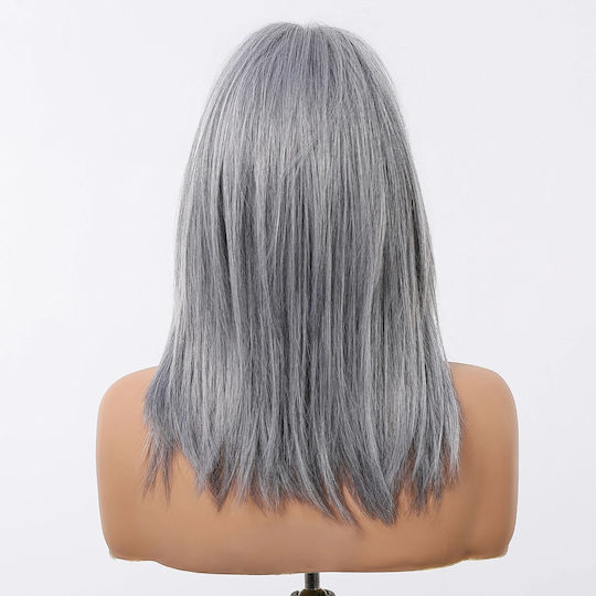 Animis Beauty Perucă cu Păr Natural în Lumină Argint Culoare 40cm