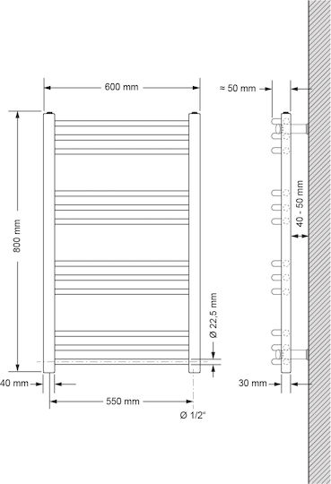 LuxeBath Sahara Релса за кърпи за Баня 600x800 258ккал/ч Бяла