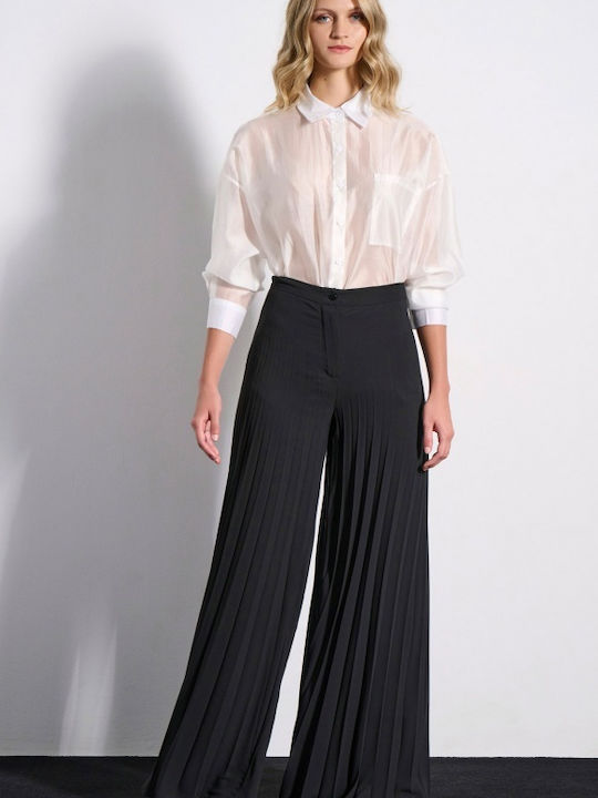 Damen Hoch tailliert Stoff Hose Black