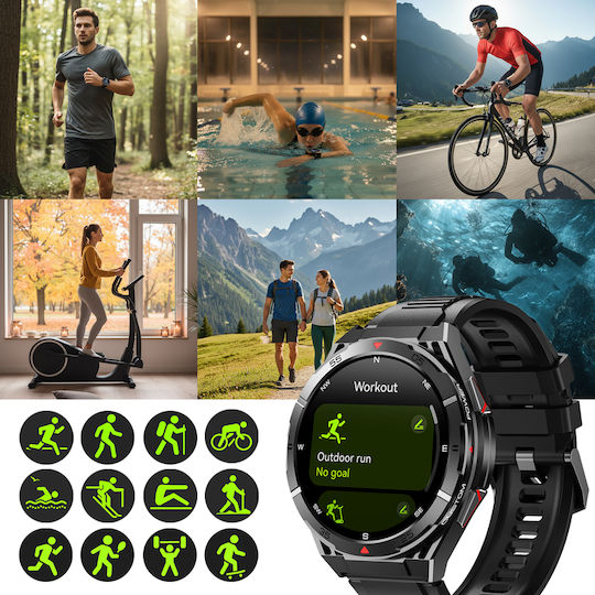 inSPORTline Rodamo 50mm Αδιάβροχο Smartwatch με Παλμογράφο (Μαύρο - Large)