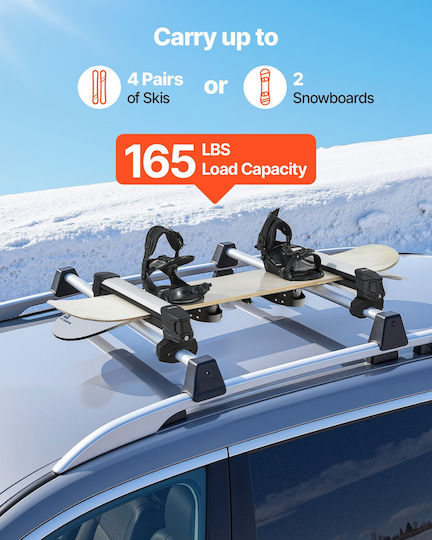 Vevor Car Ski Mounts Suitable for 4 Ski Pairs or 2 Snowboards