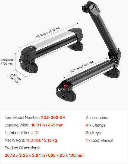 Vevor Car Ski Mounts Suitable for 4 Ski Pairs or 2 Snowboards