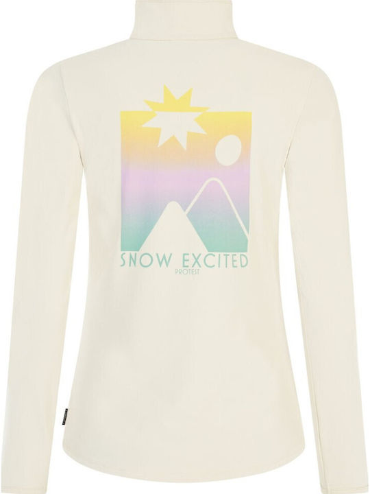 Winter Women's Fleece Blouse with Zipper Off White