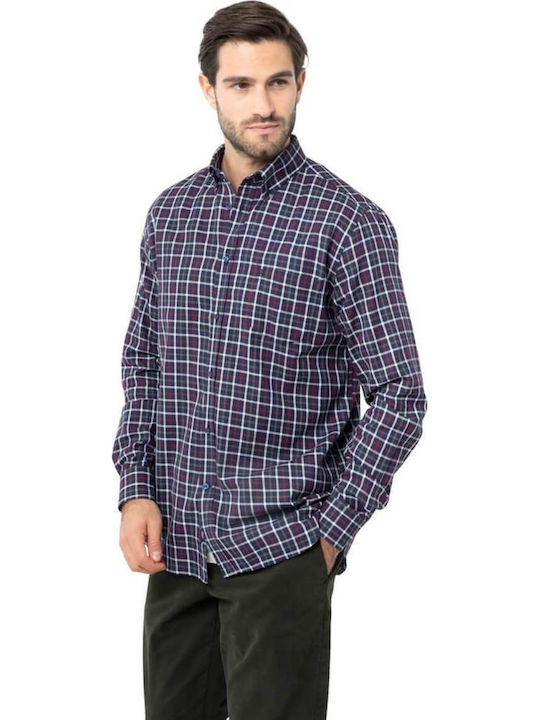 Long-sleeved Flannel Shirt Checked Dark Blue