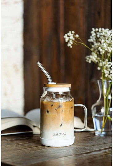 Vialli Design Glass Water made of Glass in White Color with straw 600ml