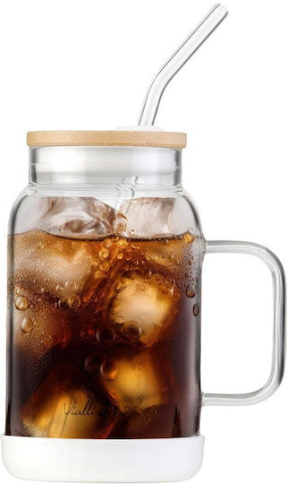 Vialli Design Glass Water made of Glass in White Color with straw 600ml