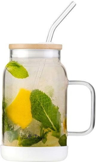 Vialli Design Glass Water made of Glass in White Color with straw 600ml