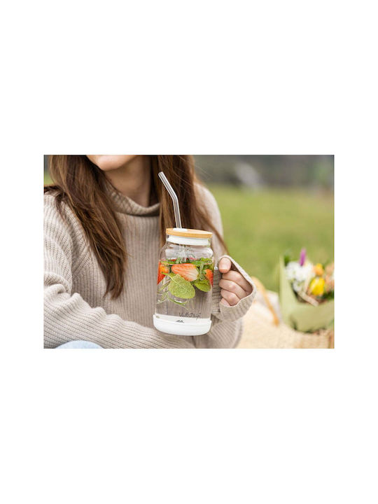 Vialli Design Glass Water made of Glass in White Color with straw 600ml