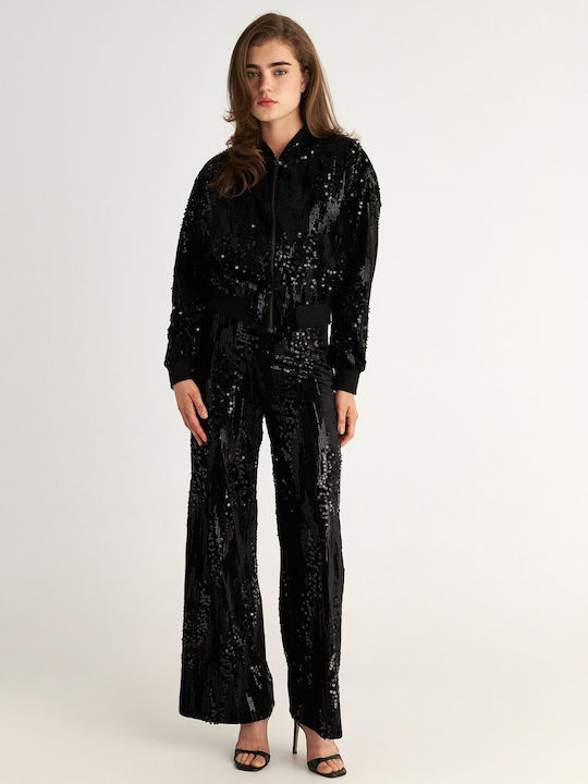 Xmas Edition Women's Sweatshirt Jacket Velvet Black