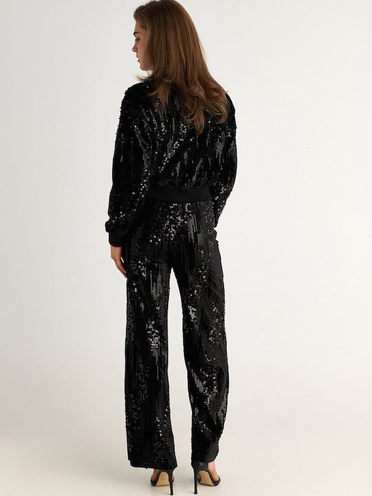 Xmas Edition Women's Sweatshirt Jacket Velvet Black