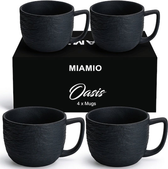 Miamio Set of Cups Coffee Ceramic Black 450ml 4pcs