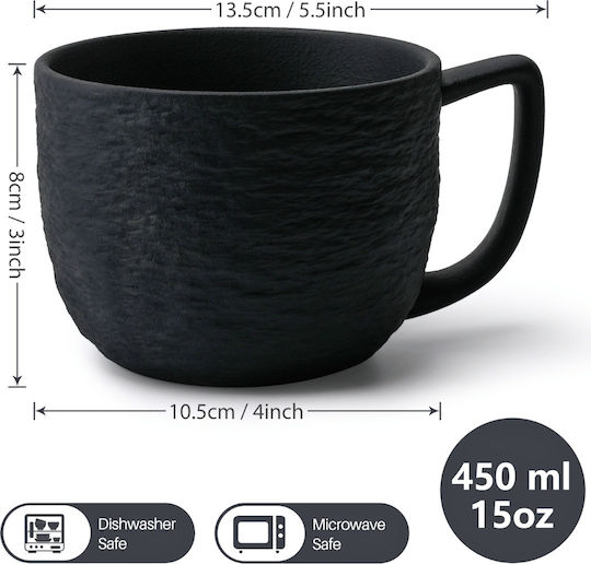 Miamio Set of Cups Coffee Ceramic Black 450ml 4pcs