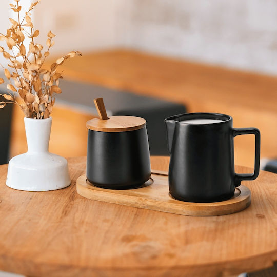 Miamio Set Cană pentru lapte & Zaharniță de Servire Ceramică Negru 1buc