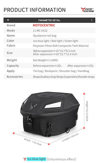 Waterproof Motorcycle Tail Bag 25lt Black