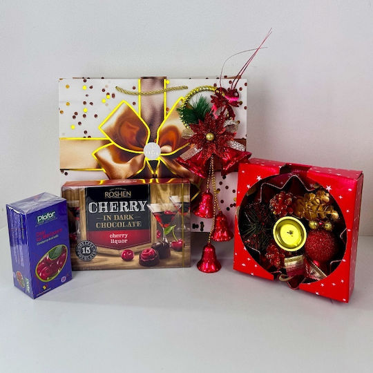 Pachet Deliciu De Crăciun Praline Roșii Roshen Cutie De Ceai Set Decorativ Lumânare În Geantă Tematică