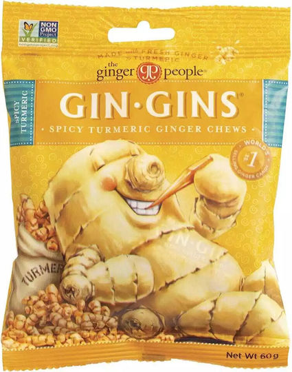 Ginger People Gin Gins Spicy Turmeric Ginger Chews Μασώμενες Λιχουδιές Πικάντικο Κουρκούμη Τζίντζερ 60γρ