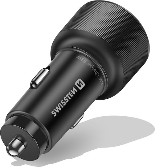 Swissten Car Charger Fast Charging 63W USB-C Power Delivery 45W USB 3.0 18W Black