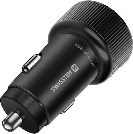 Swissten Car Charger Fast Charging 38W USB-C Power Delivery USB 3.0 Black