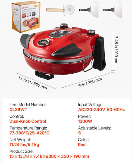 Vevor Pizza Maker 1200W Red