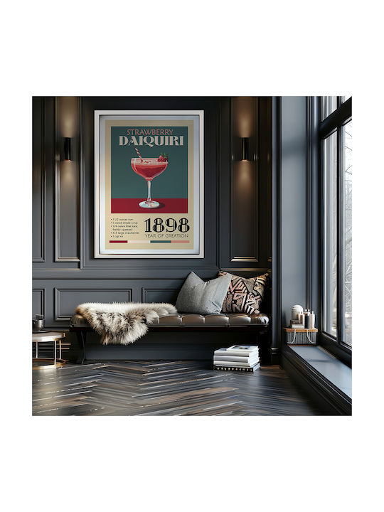 Poster Vintage Strawberry Daiguiri Classic Cocktail Pst25382 50cm X 70cm Black Wooden Frame