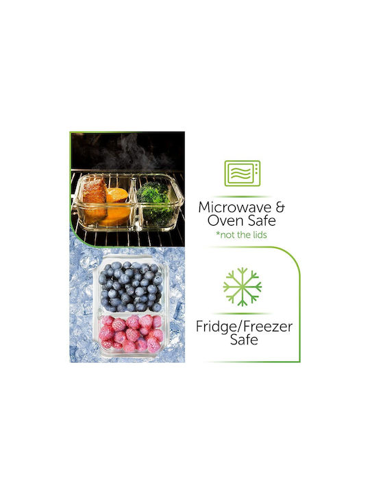 Aj Glass Lunch Box 2 Compartments Transparent Blue Lid & Airtight Closure 1000ml