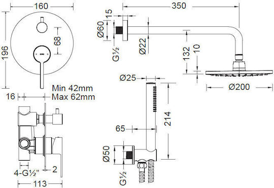Σετ Ντους Εντοιχισμού Cora Occo 7255-100+s055-100 Ασημί Χρωμέ Γυαλιστερό