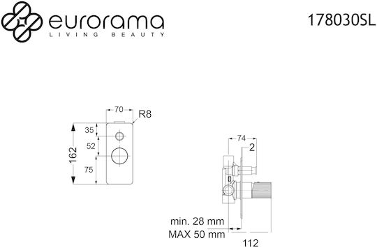 Eurorama Μίκτης Μπαταρίας Εντοιχισμού για Ντουζιέρα 2 Εξόδων