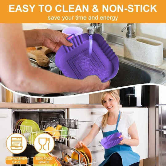 Square Silicone Cooking Form Air Fryer 16cm Purple