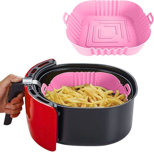 Φόρμα Σιλικόνης Τετράγωνη Air Fryer 16cm Ροζ