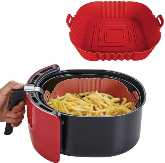 Φόρμα Σιλικόνης Τετράγωνη Air Fryer 16cm Κόκκινο