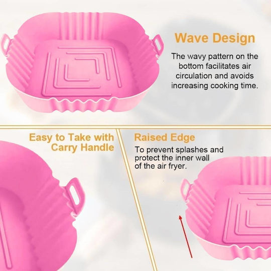 Φόρμα Σιλικόνης Τετράγωνη Air Fryer 16cm Ροζ